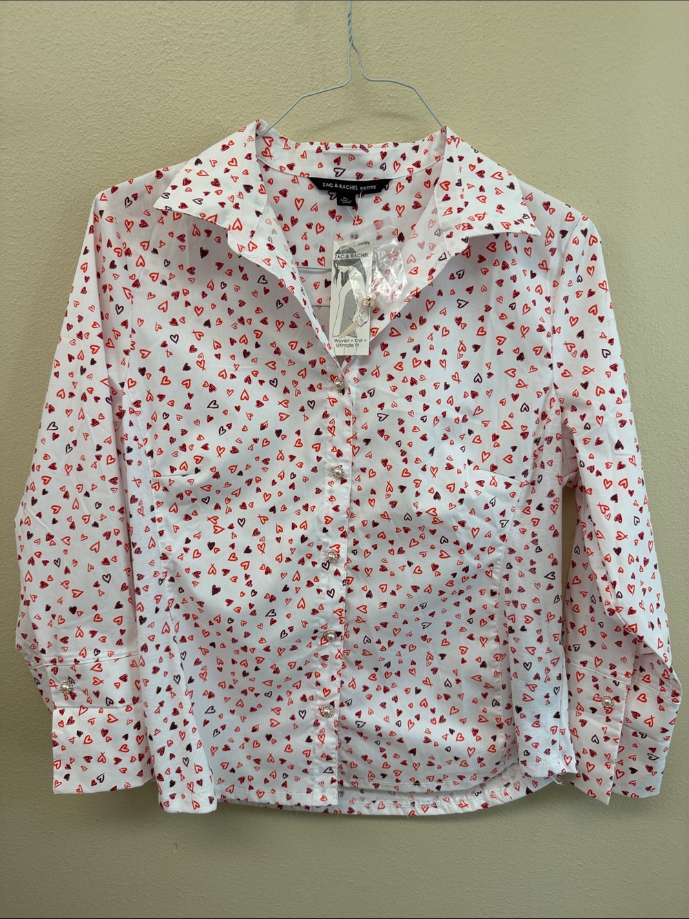 Zac & Rachel White Button-Down Shirt with Red Heart Print